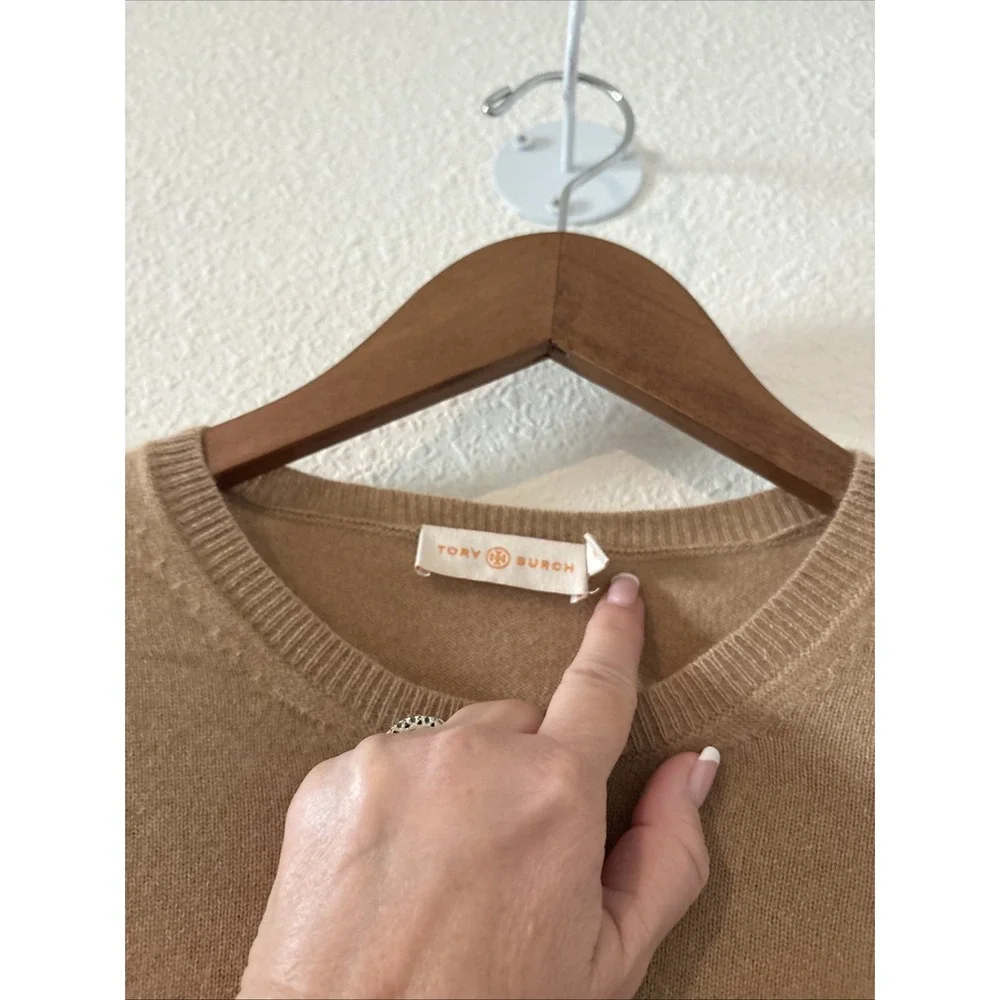 Tory Burch Bella Cashmere Sweater Tan Camel‎ Size XS Classic Closet Staple
